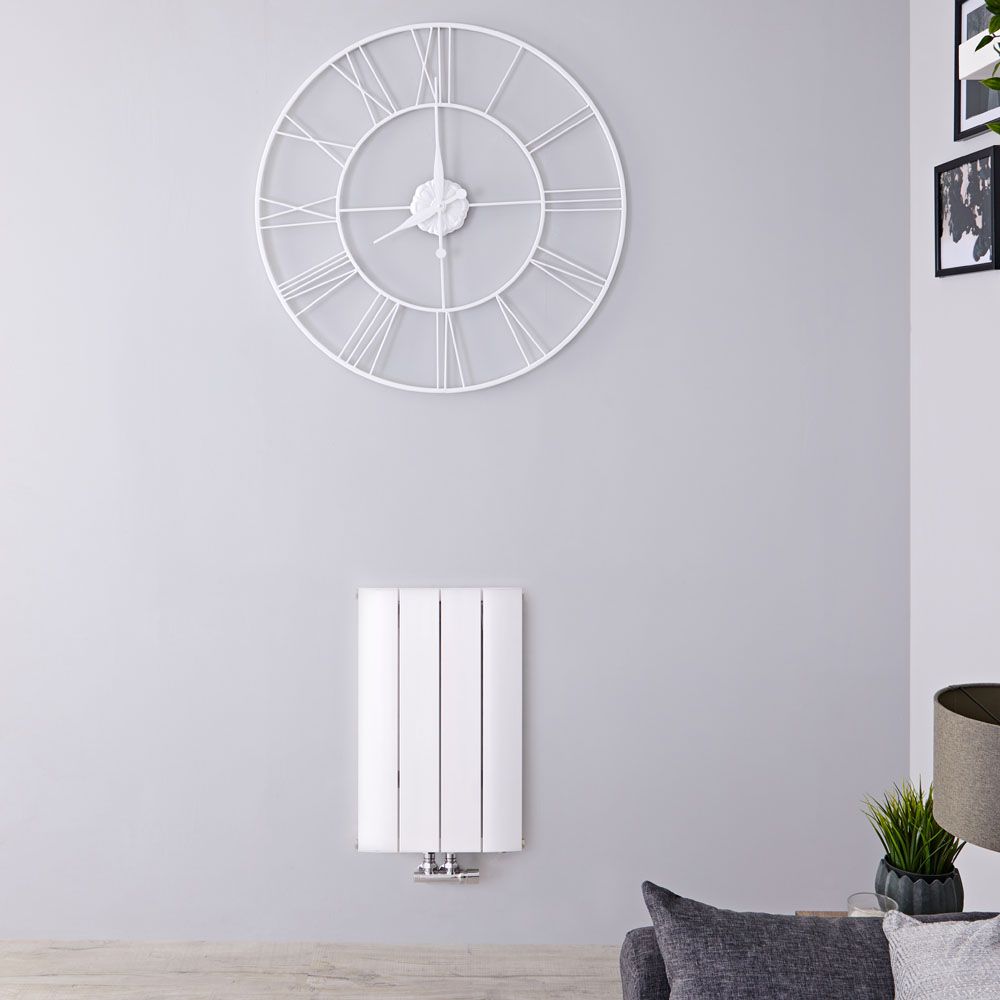 Design Heizkörper Horizontal Einlagig Mittelanschluss - Aluminium Matt-Weiß 600mm x 375mm 461W - Aurora