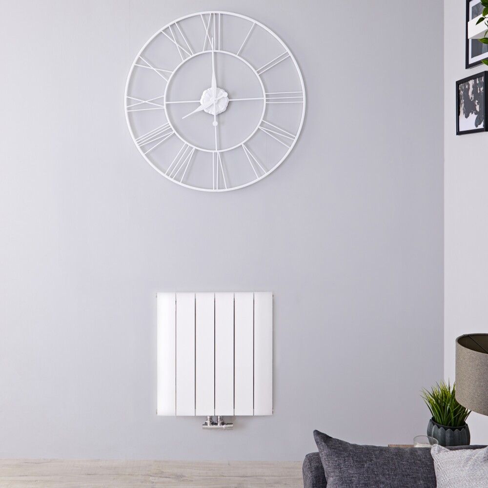 Design Heizkörper Horizontal Einlagig Mittelanschluss - Aluminium Matt-Weiß 600mm x 565mm 692W - Aurora
