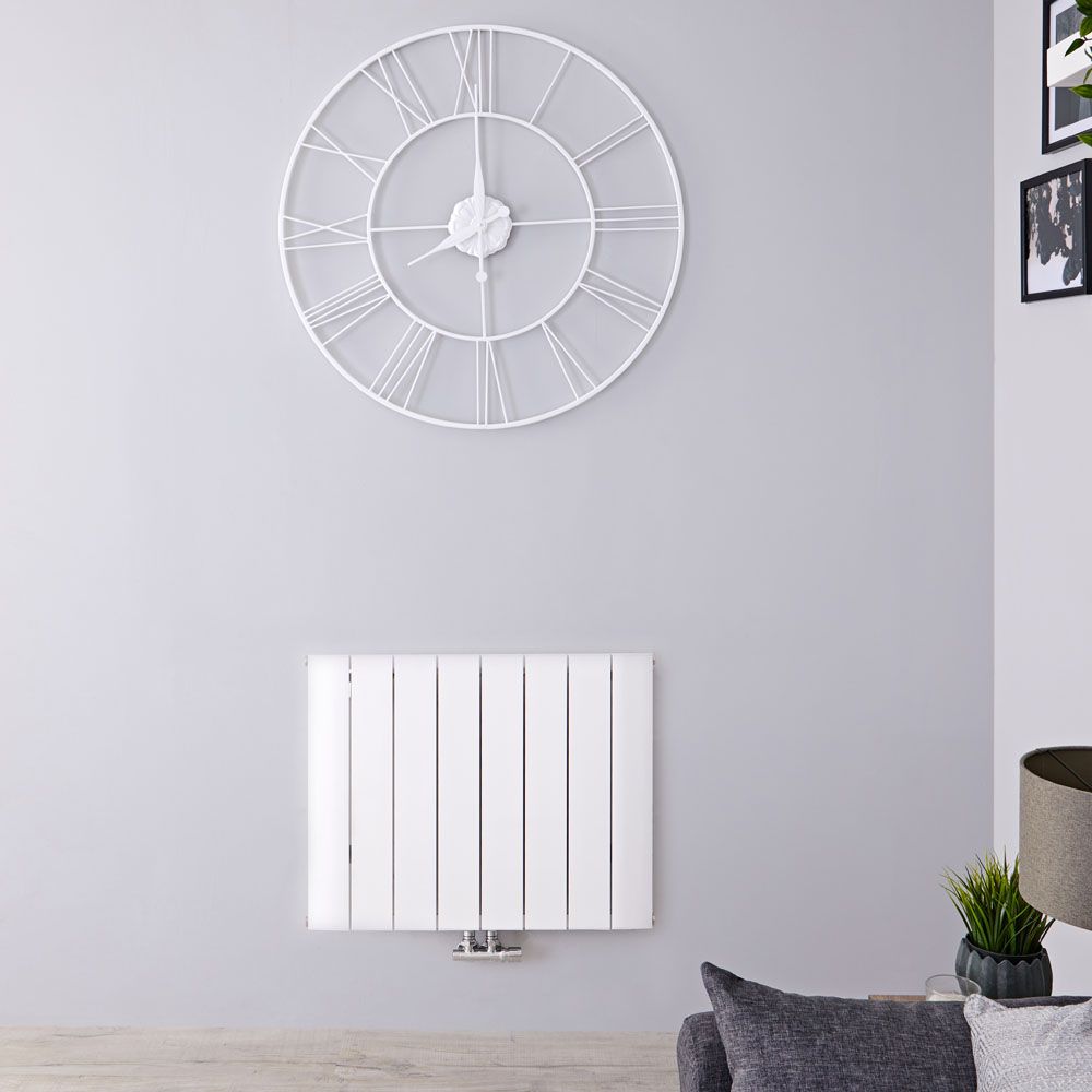 Design Heizkörper Horizontal Einlagig Mittelanschluss - Aluminium Matt-Weiß 600mm x 755mm 922W - Aurora