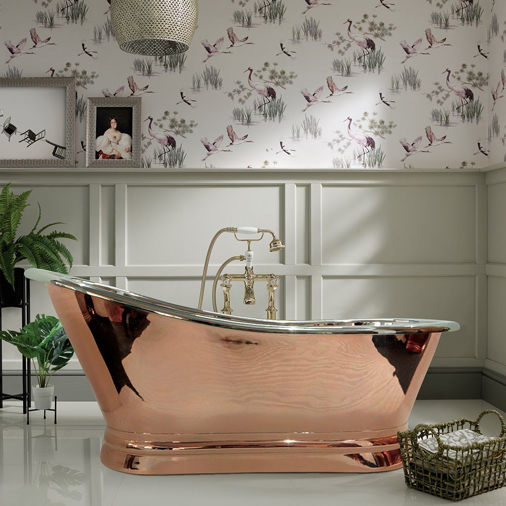 Traditionelle Kupfer Badewanne 1700mm (freistehend) mit einer Rückenschräge - Kupfer/Nickel - Hudson Reed Sienna