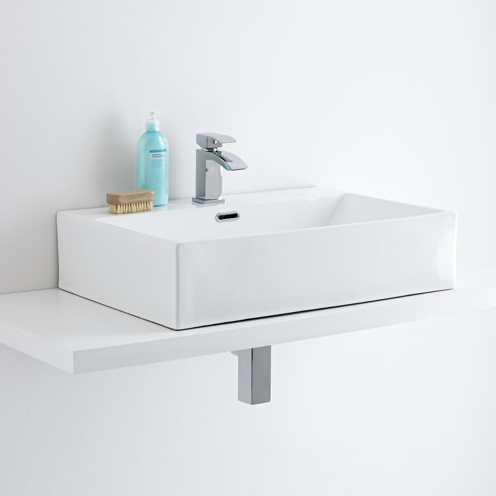 Aufsatzwaschbecken, rechteckig, 600mm x 420mm – mit Einhebelmischer - Sandford