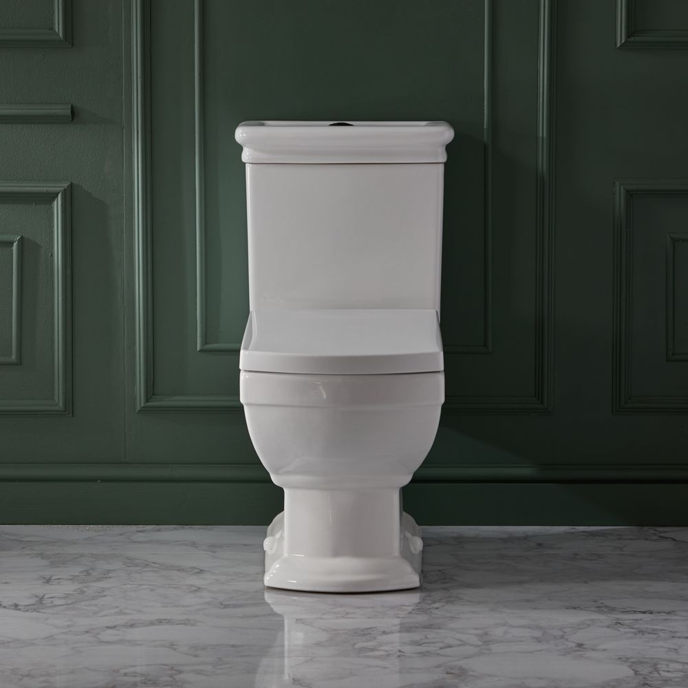 Retro Stand-WC mit aufgesetztem Spülkasten & Spülknopf (Farbe wählbar) | inkl. Sitz mit Absenkautomatik - Chester