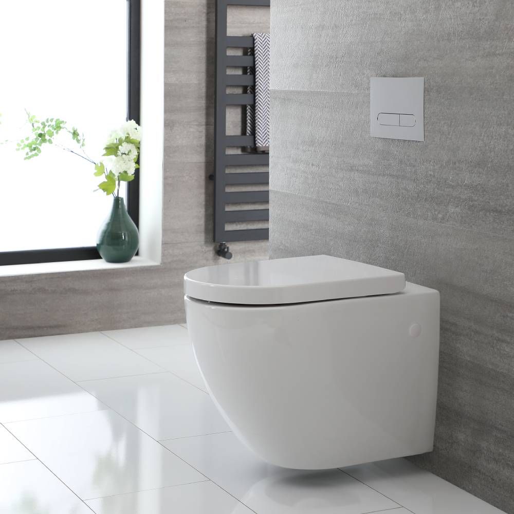 Rundes Hänge-WC Weiß ohne Spülrand inkl. Sitz mit Absenkautomatik - Ashbury