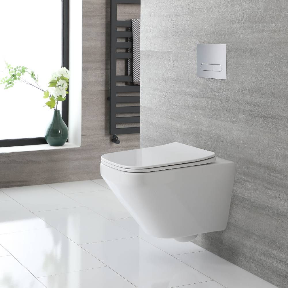 Randlose Hängetoilette mit Sitz, Weiß - Exton