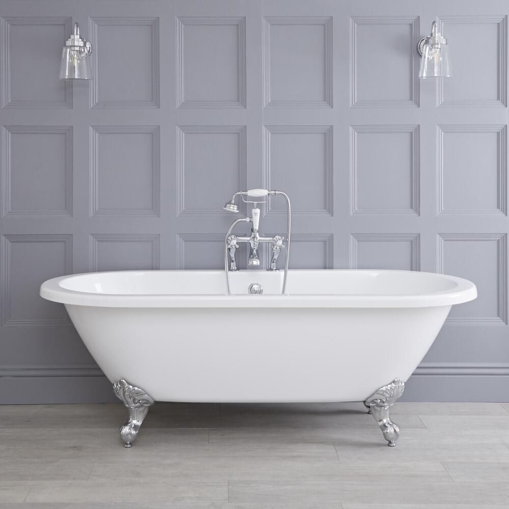 Freistehende Badewanne mit Mittelablauf, 1780mm x 825mm | Weiß, Farbe der Füße wählbar – Oxford