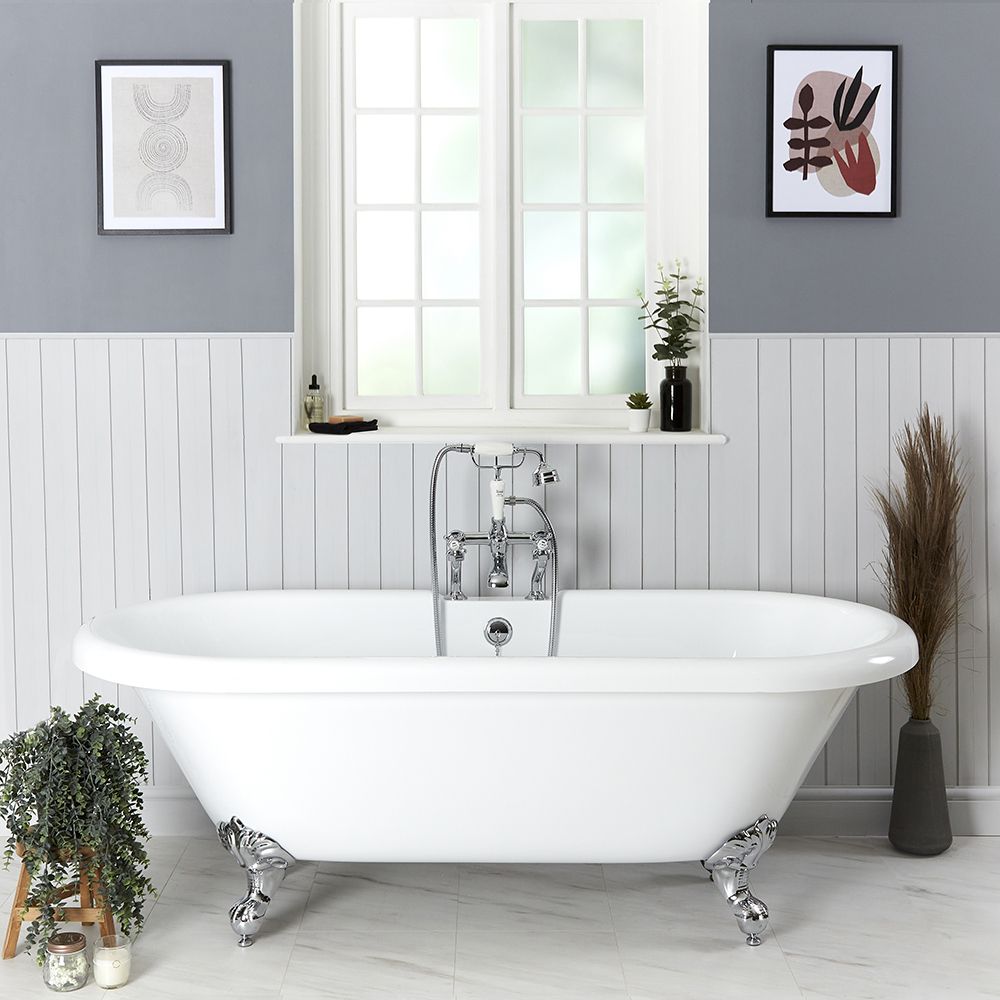 Freistehende Badewanne mit Mittelablauf, 1795mm x 785mm | Weiß, Farbe der Füße wählbar – Oxford