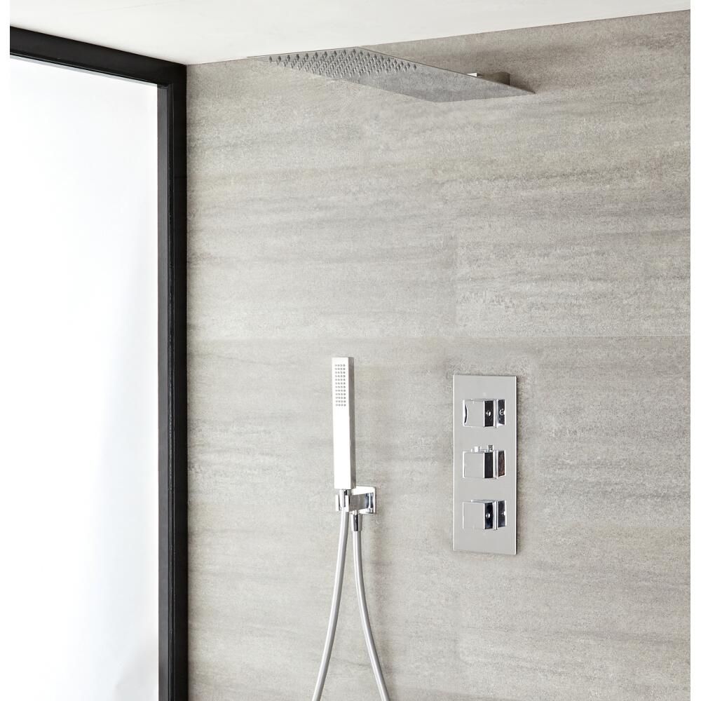 Duschsystem mit Thermostat – mit schmalem Duschkopf und Handbrauseset - Chrom - Kubix