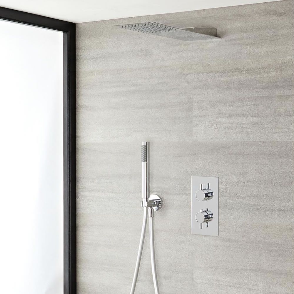 Unterputz-Thermostat für 2 Verbraucher inkl. Handbrause und Duschkopf zur Wandmontage - Chrom - Como