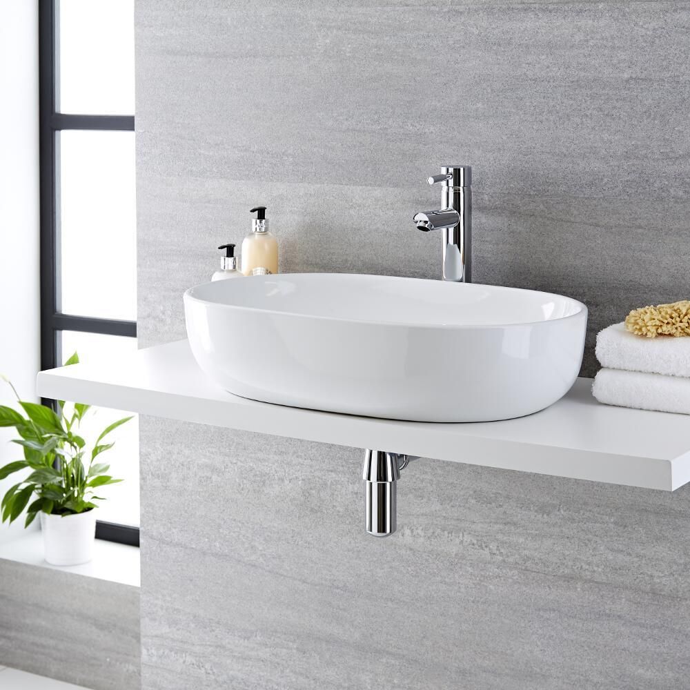 Aufsatzwaschbecken, oval – 590mm x 425mm, ohne Hahnloch – Otterton