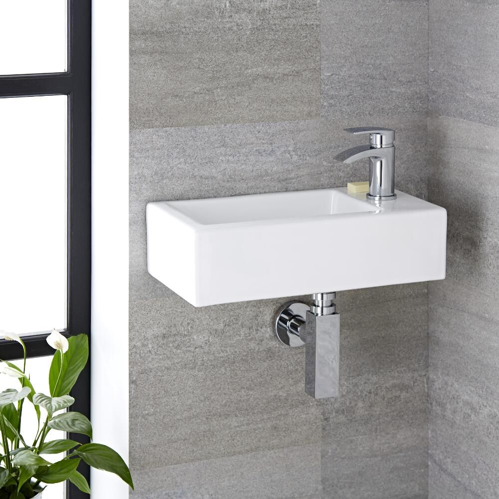 Hängewaschbecken, rechteckig – 450mm x 250mm, mit 1 Hahnloch - Sandford
