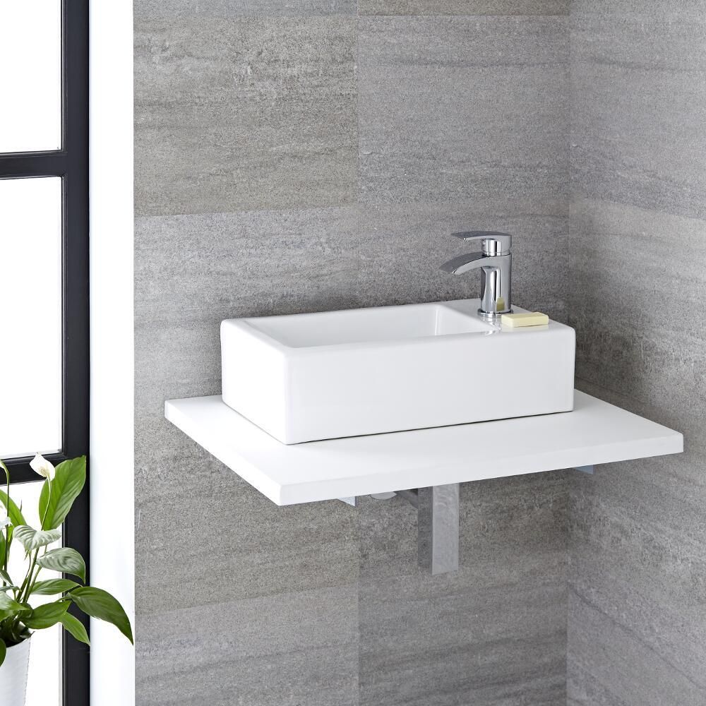 Aufsatzwaschbecken, rechteckig – 450mm x 250mm, mit 1 Hahnloch - Sandford