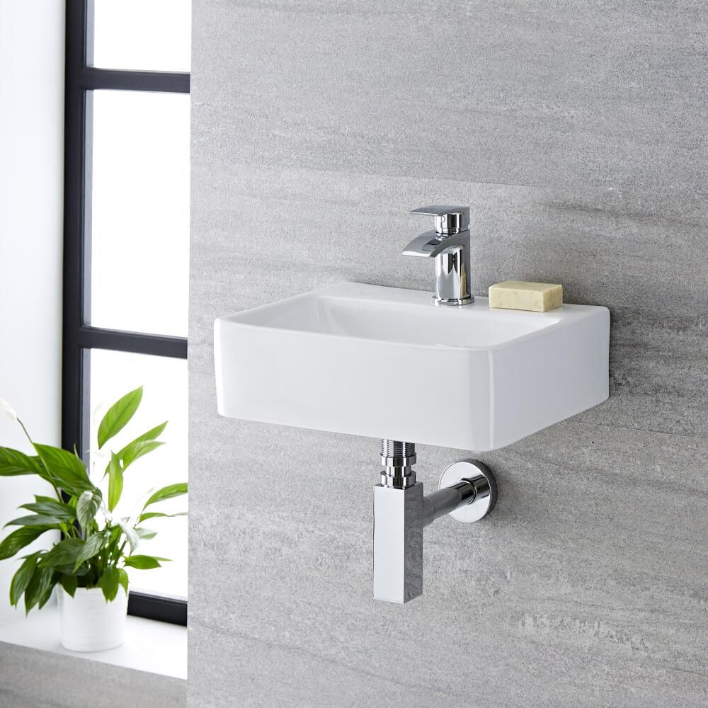 Hängewaschbecken, rechteckig – 400mm x 295mm, mit 1 Hahnloch - Exton