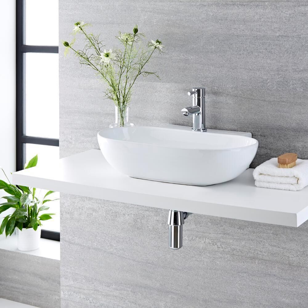 Aufsatzwaschbecken, oval – 555mm x 395mm, mit 1 Hahnloch - Otterton
