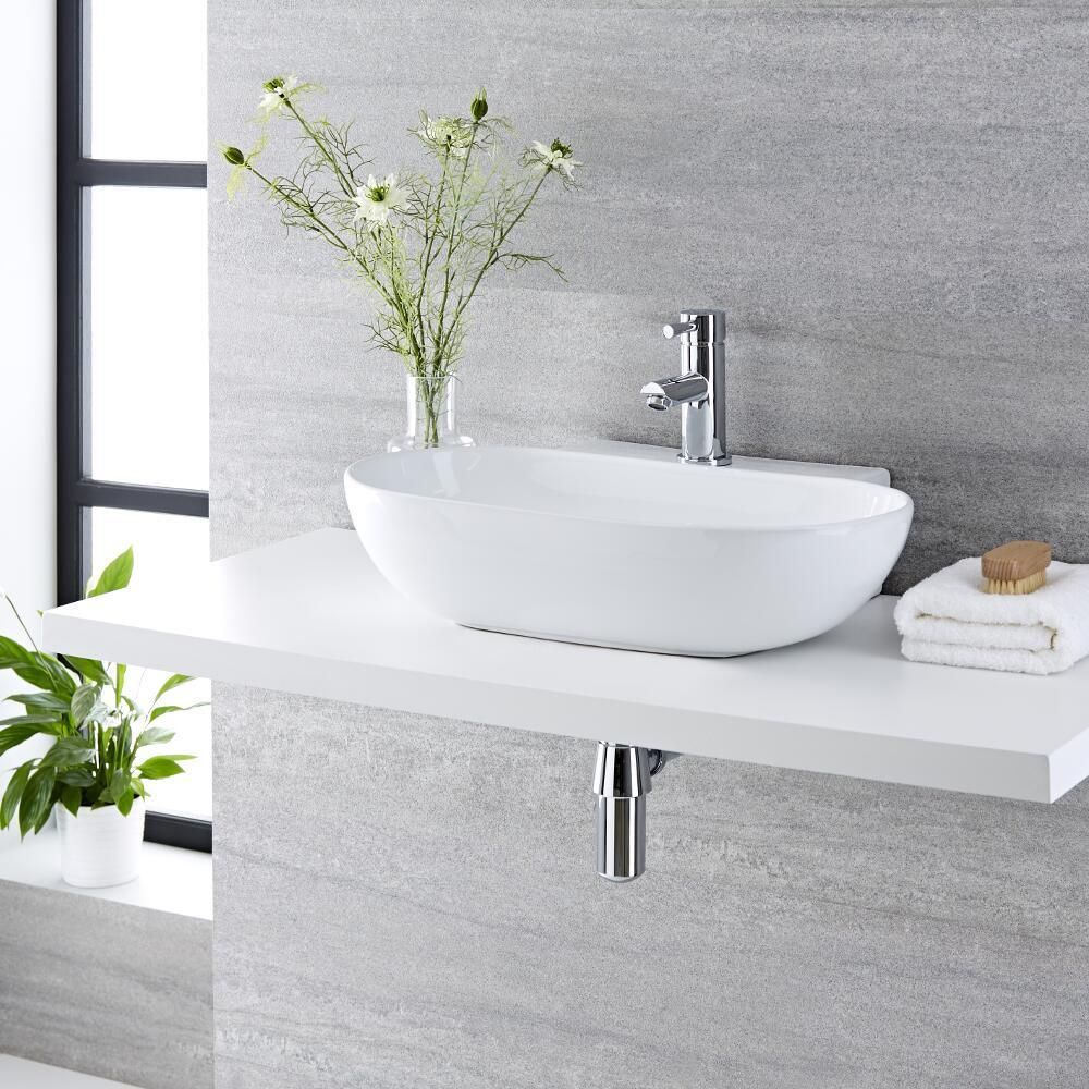 Aufsatzwaschbecken, oval – 555mm x 395mm, mit 1 Hahnloch - Otterton