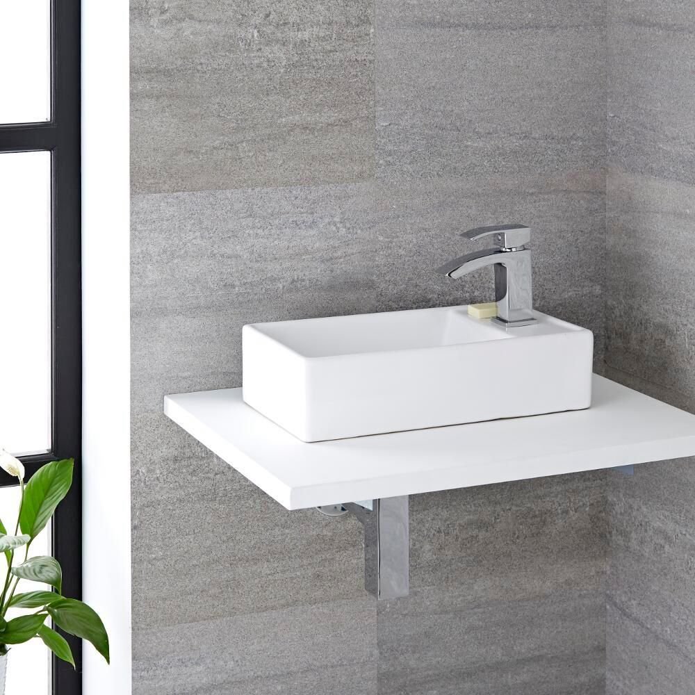 Aufsatzwaschbecken, rechteckig – 400mm x 220mm, mit 1 Hahnloch – Halwell