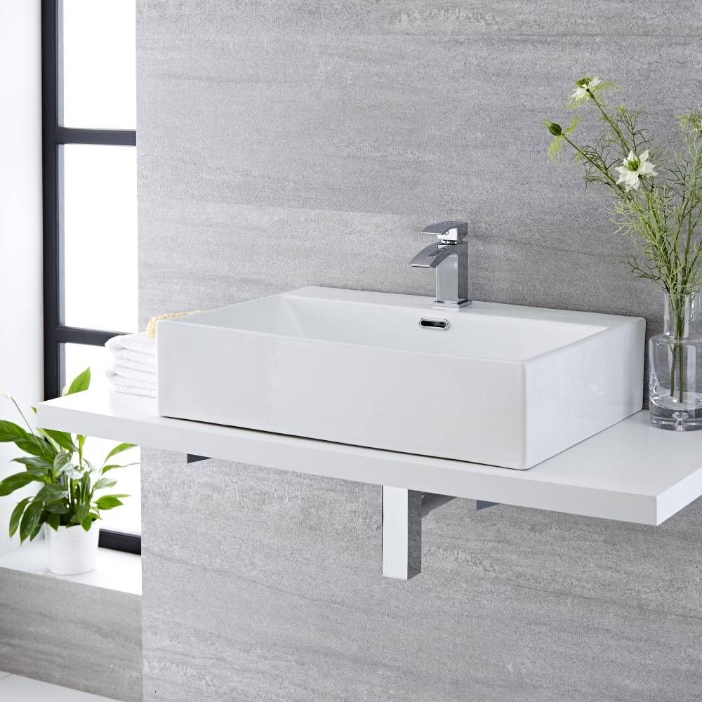 Aufsatzwaschbecken, rechteckig – 600mm x 420mm, mit 1 Hahnloch – Sandford