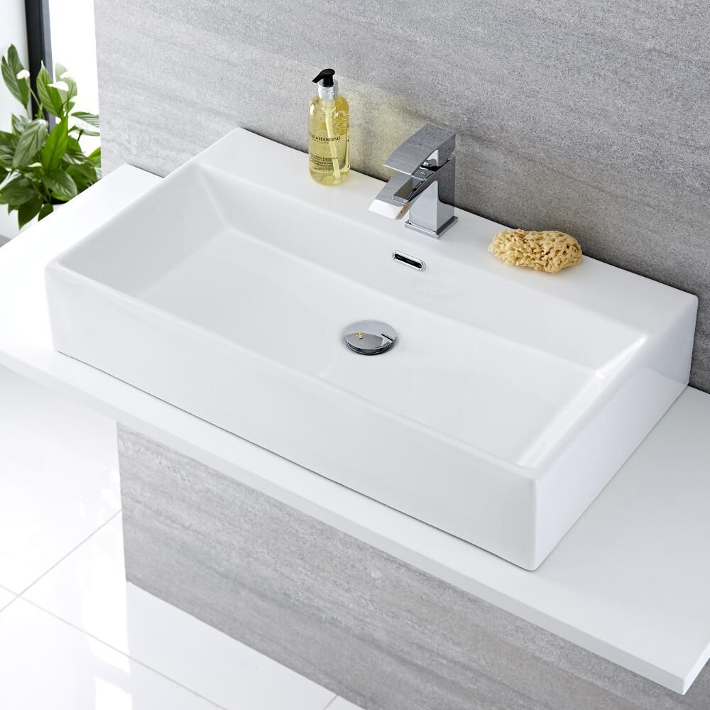 Hängewaschbecken, rechteckig – 750mm x 420mm, mit 1 Hahnloch – Sandford
