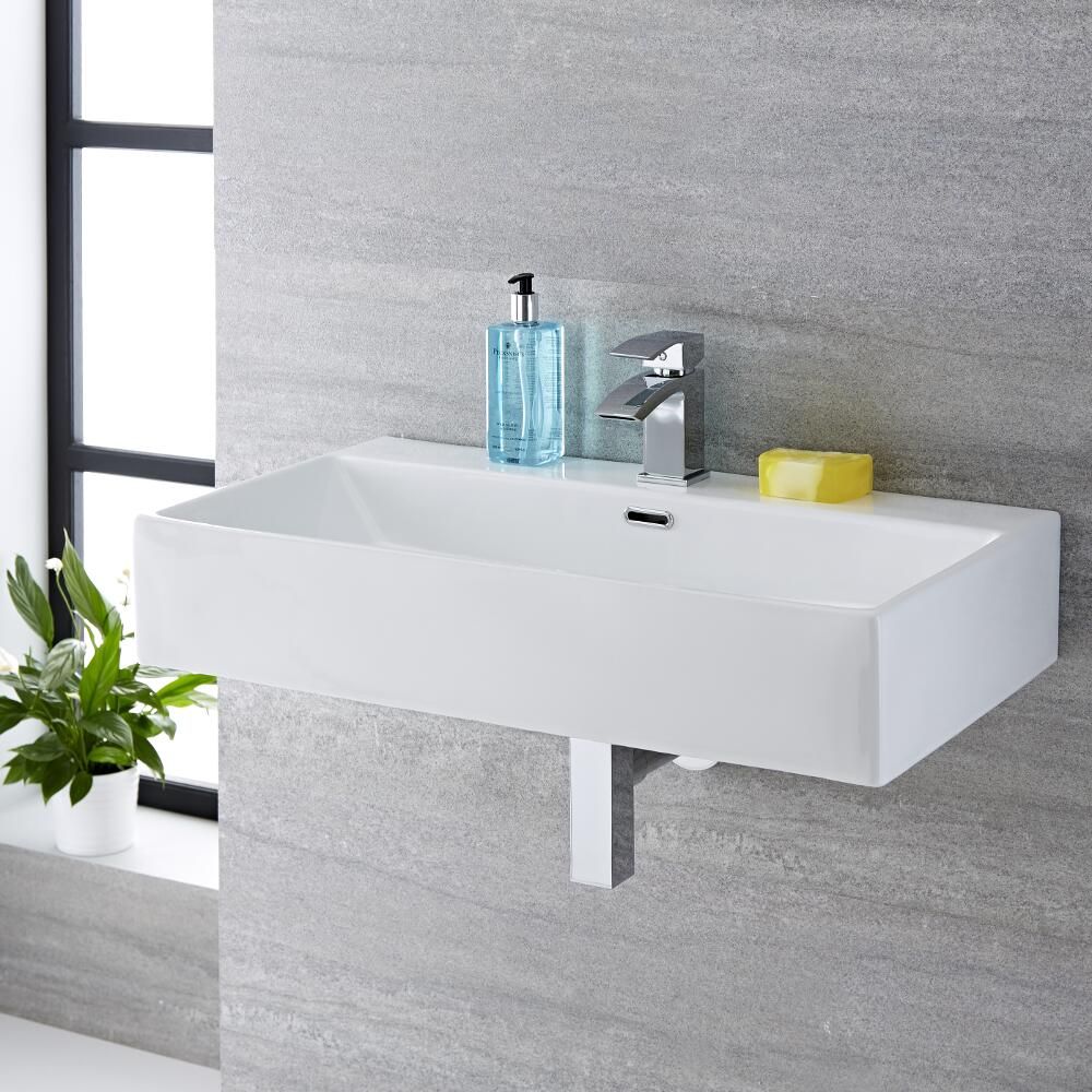 Hängewaschbecken, rechteckig – 750mm x 420mm, mit 1 Hahnloch – Sandford