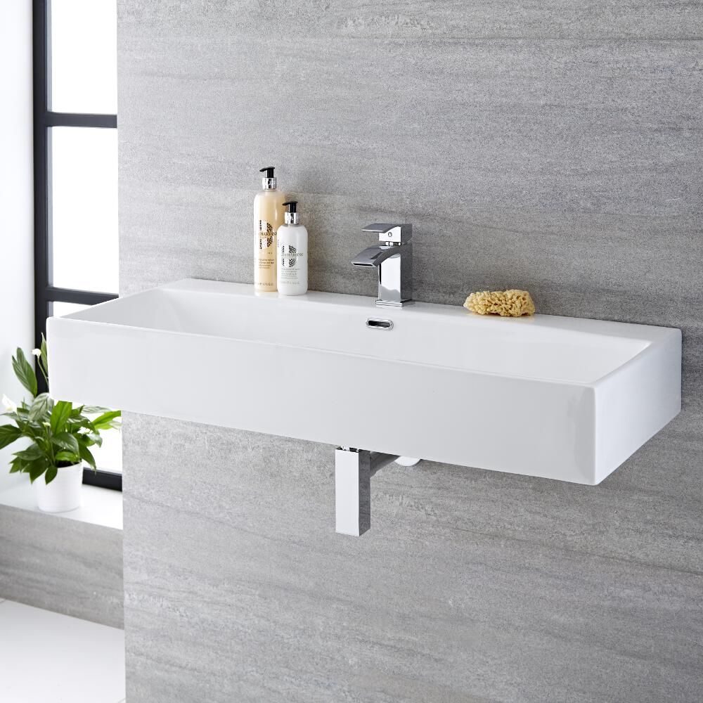 Hängewaschbecken, rechteckig – 1000mm x 420mm, mit 1 Hahnloch – Sandford