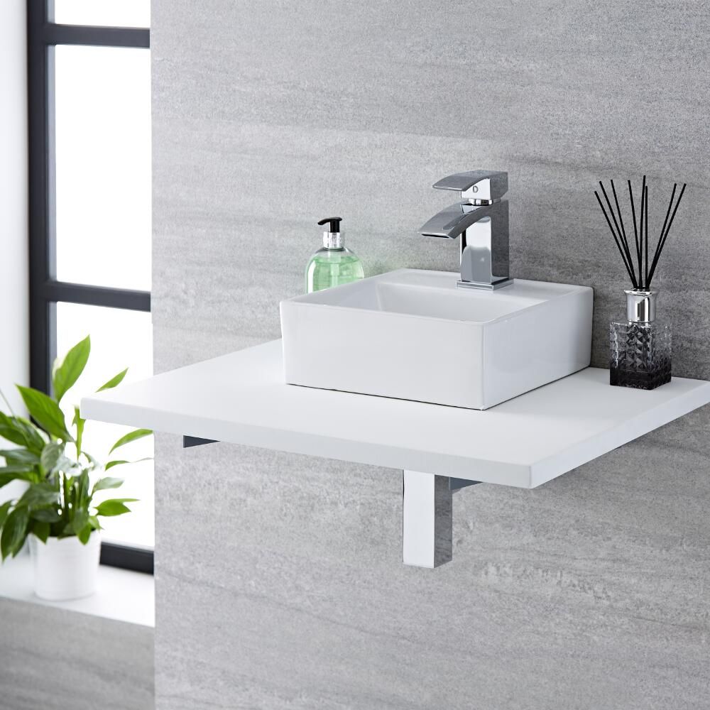 Aufsatzwaschbecken, quadratisch – 280mm x 280mm, mit 1 Hahnloch – Halwell