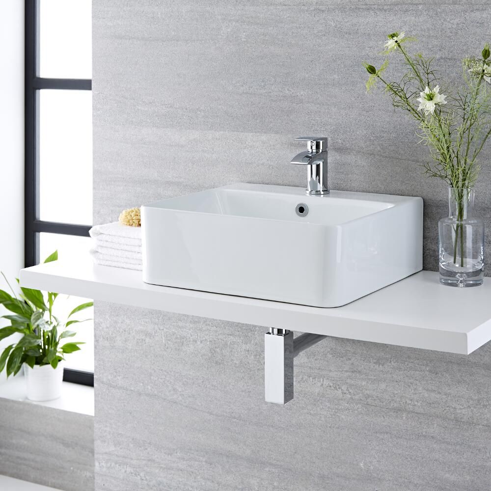 Aufsatzwaschbecken, rechteckig – 460mm x 420mm, mit 1 Hahnloch – Exton