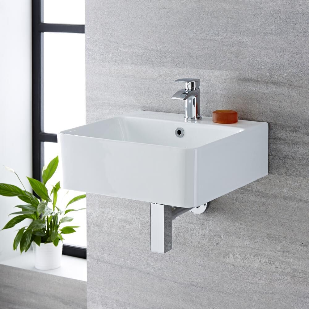 Hängewaschbecken, rechteckig – 460mm x 420mm, mit 1 Hahnloch – Exton