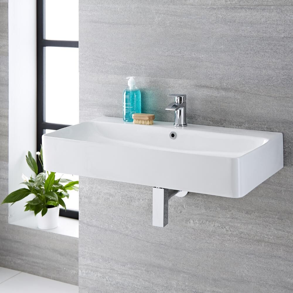 Hängewaschbecken, rechteckig – 800mm x 415mm, mit 1 Hahnloch – Exton