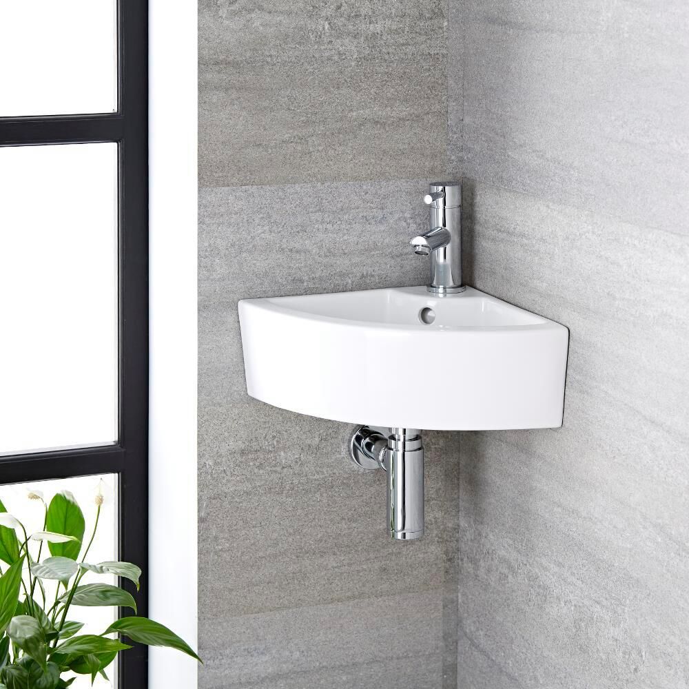 Hängewaschbecken, Eckeinbau – 460mm x 320mm, mit 1 Hahnloch – Belstone