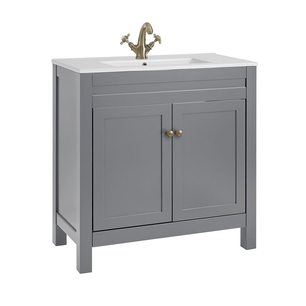 Waschtisch mit Unterschrank und Waschbecken, 800mm (Farbe wählbar) – Farbe und Design der Griffe wählbar – Warwick