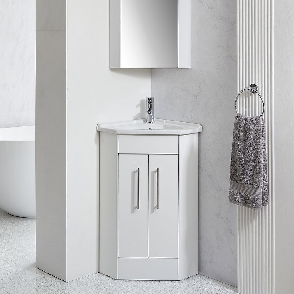 Eck-Waschtischunterschrank mit Waschbecken 580mm (Farbe wählbare) - Farbe und Design der Griffe wählbar – Cluo