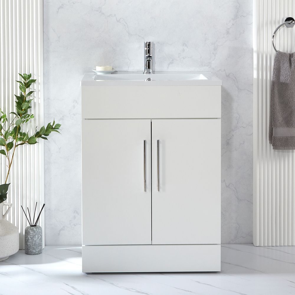 Waschtischunterschrank mit Waschbecken 600mm (Farbe wählbare) - Farbe und Design der Griffe wählbar – Cluo
