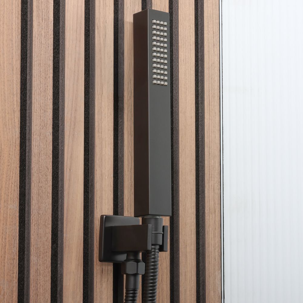 Stabhandbrause (eckig) inkl. Wandhalterung mit Auslassbogen | Schwarz – Preto