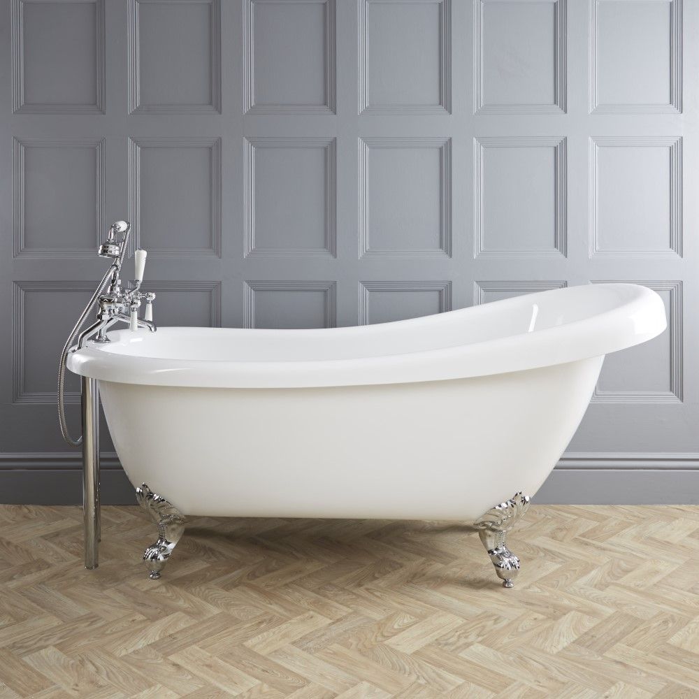 Freistehende Badewanne mit einer erhöhten Rückenschräge, 1710mm x 740mm | Weiß, Farbe der Füße wählbar – Oxford