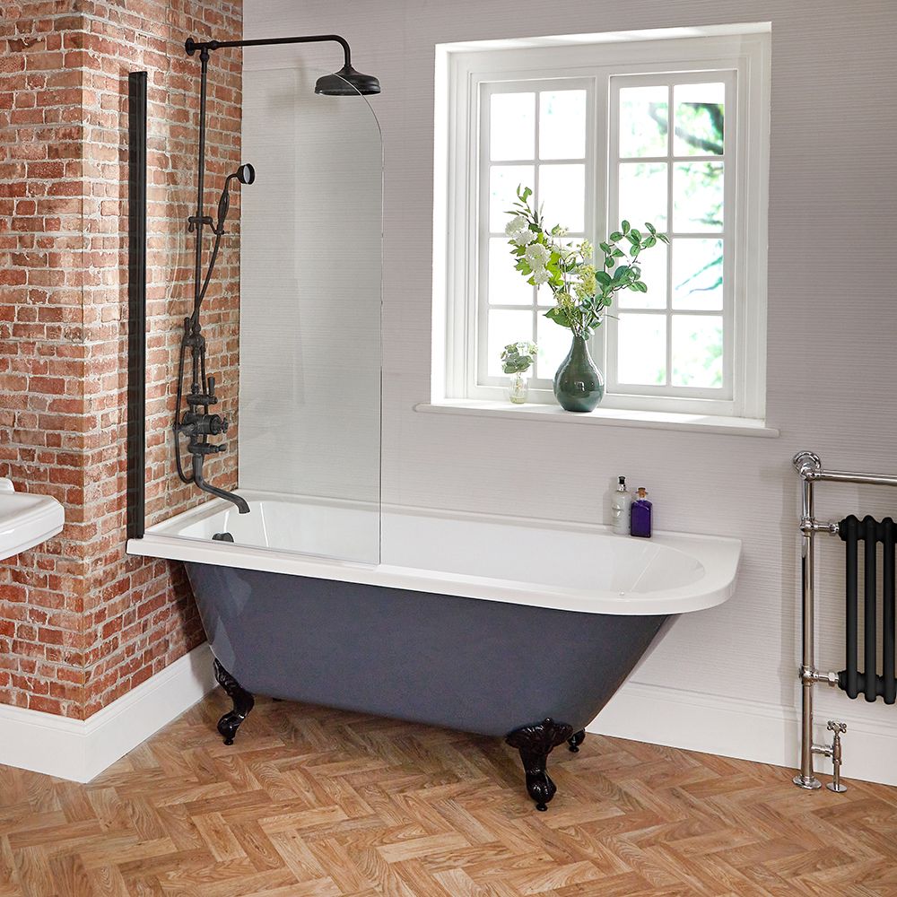 Freistehende Eck-Badewanne mit Aufsatz, 1685mm x 750mm Rechts- oder Linksbündig | Steingrau - Farbe der Füße wählbar - Oxford