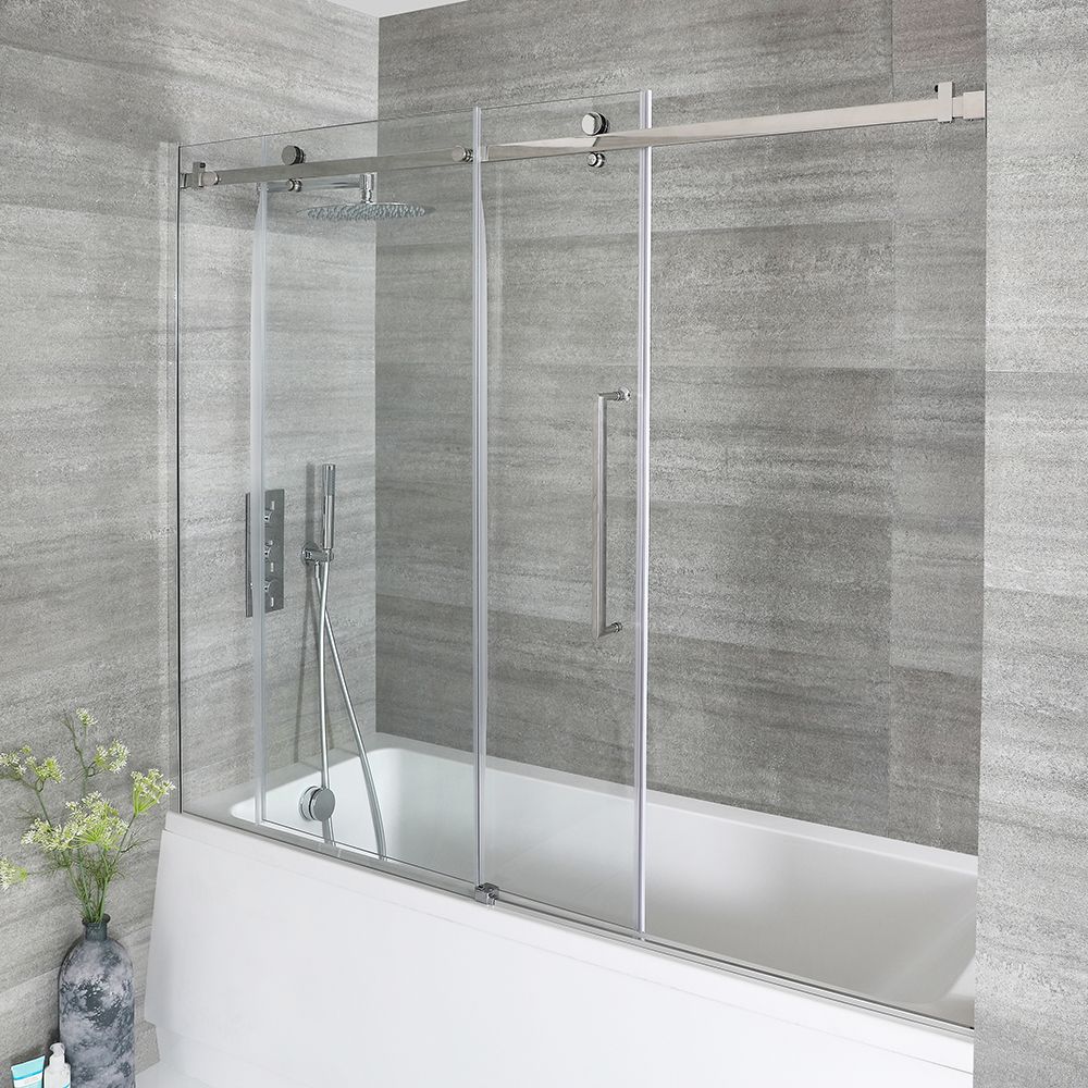Badewannenaufsatz mit Schiebetür, Chrom - 1400mm x 1700mm - Portland