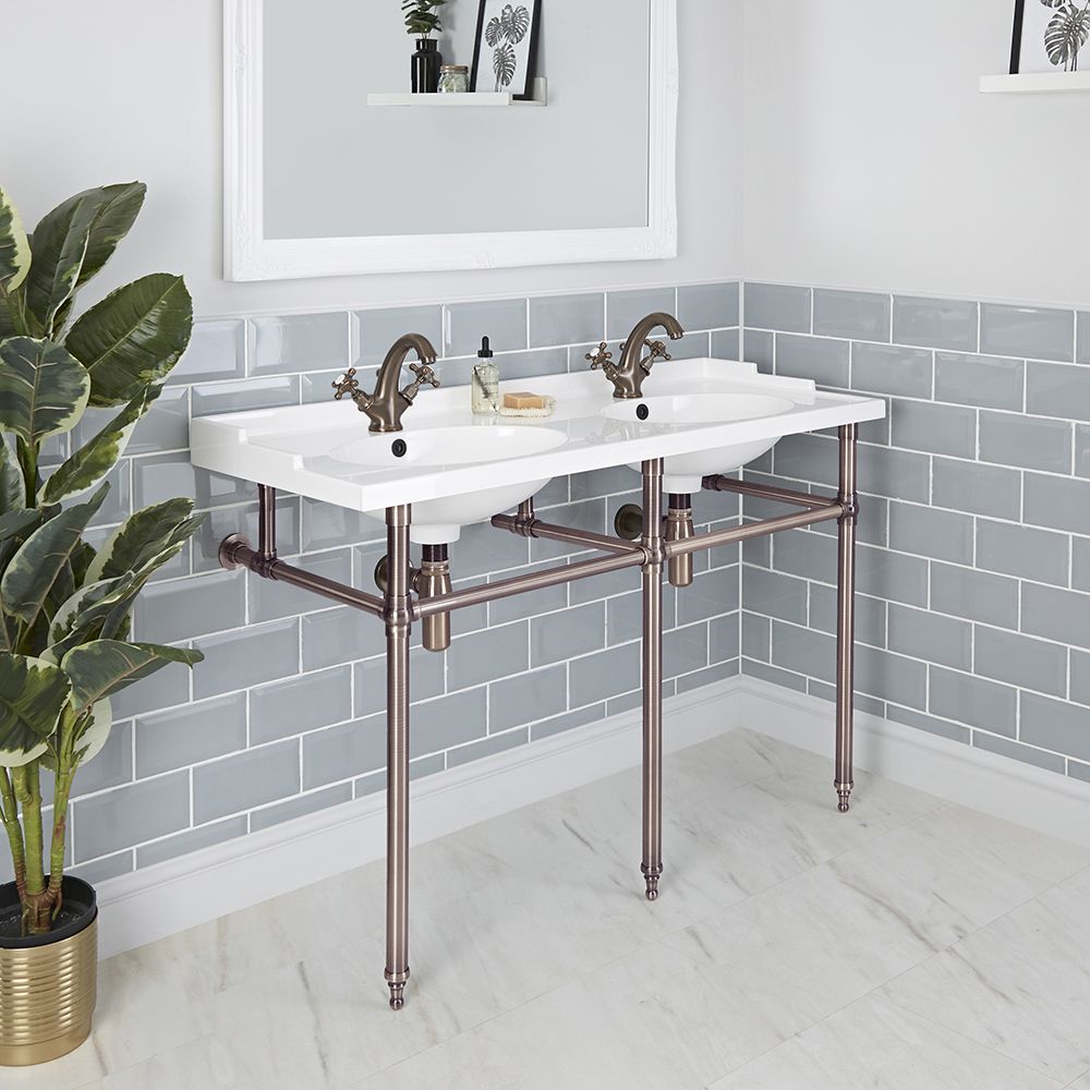 Traditionelles Doppelwaschbecken mit Metallgestell – 1200mm breit – Auswählbares Finish – Elizabeth