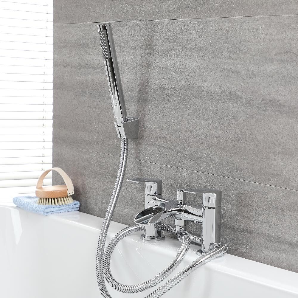 2-Loch Wannenrandmischer Wasserfallausguss inkl. Handbrause - Chrom – Razor