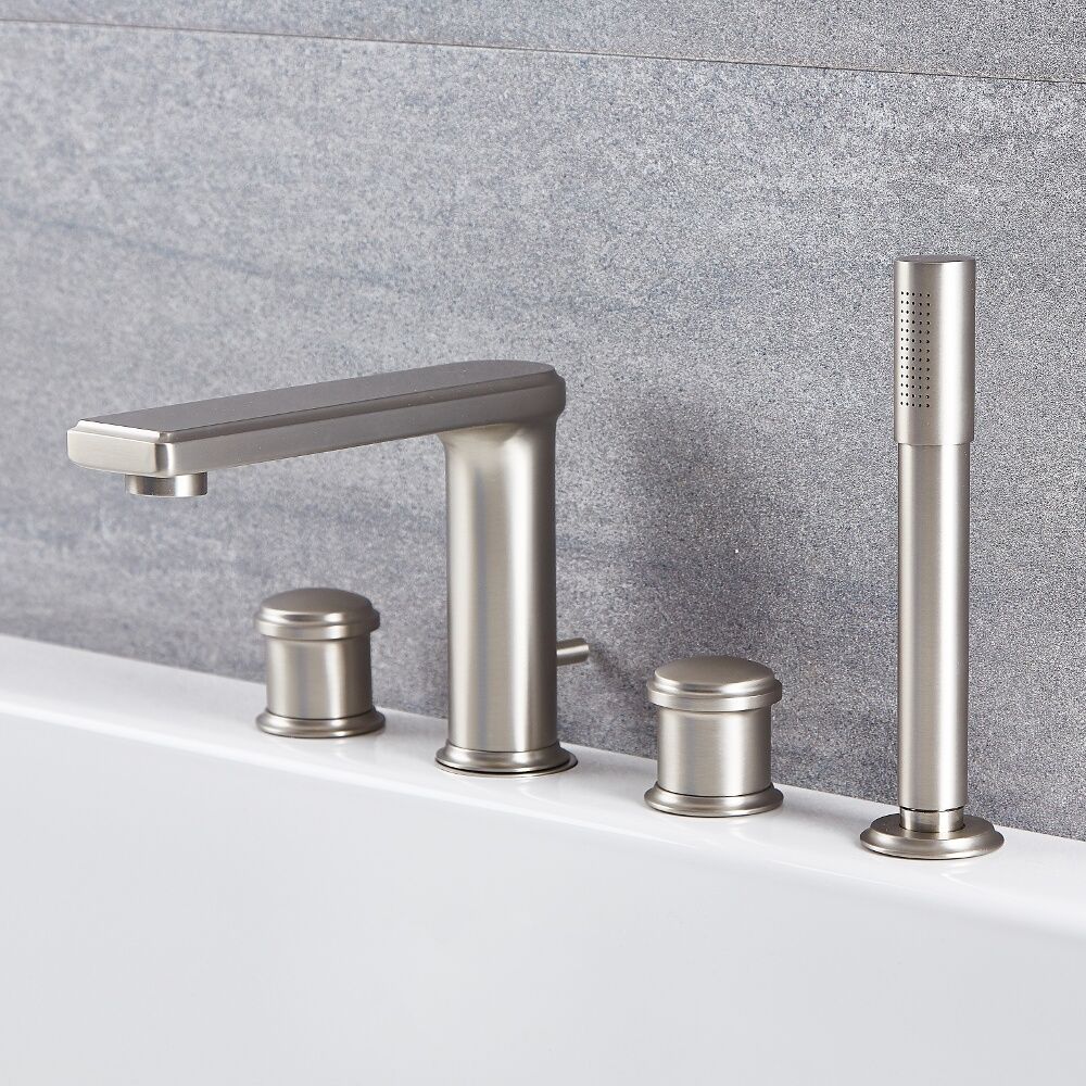4-Loch Wannenrandarmatur inkl. Handbrause - gebürstetes Nickel - Aldwick