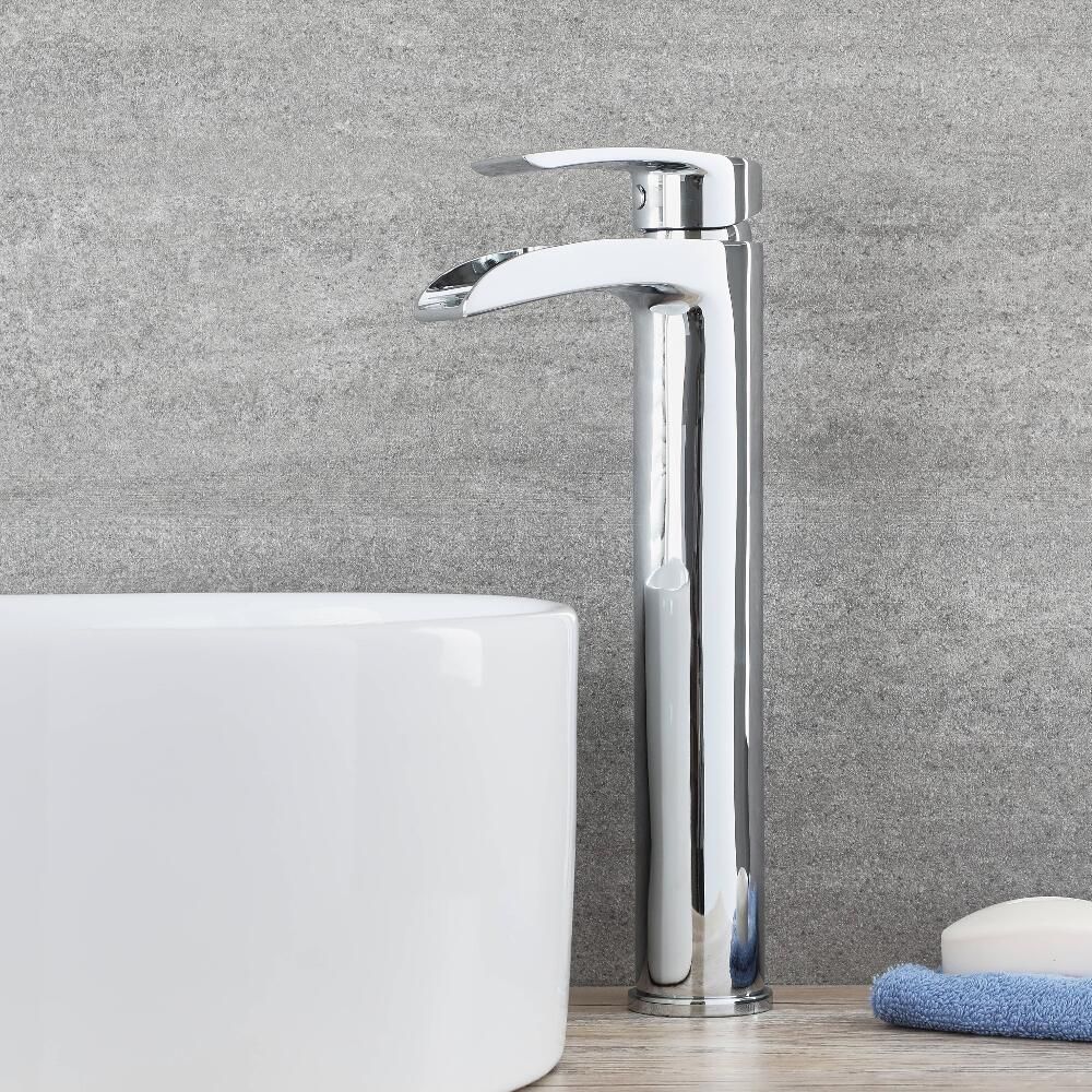 Hohe 1-Loch Einhebel Waschtischarmatur Wasserfalleffekt - Chrom - Razor