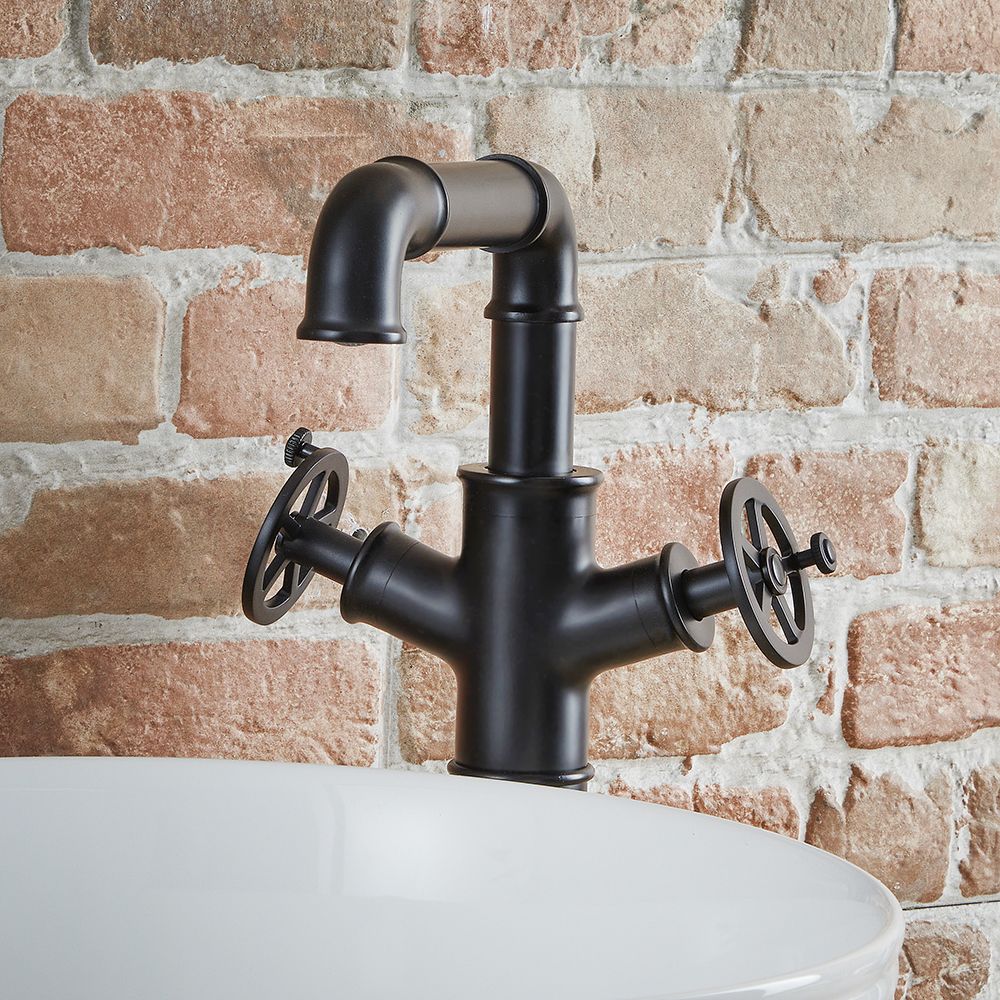DIKUROOMS Waschtischarmatur Mit 2 Griffen – 20,3 Cm Breit, Wasserfall-Auslauf Aus Messing, Inkl. Pop-Up-Ablauf