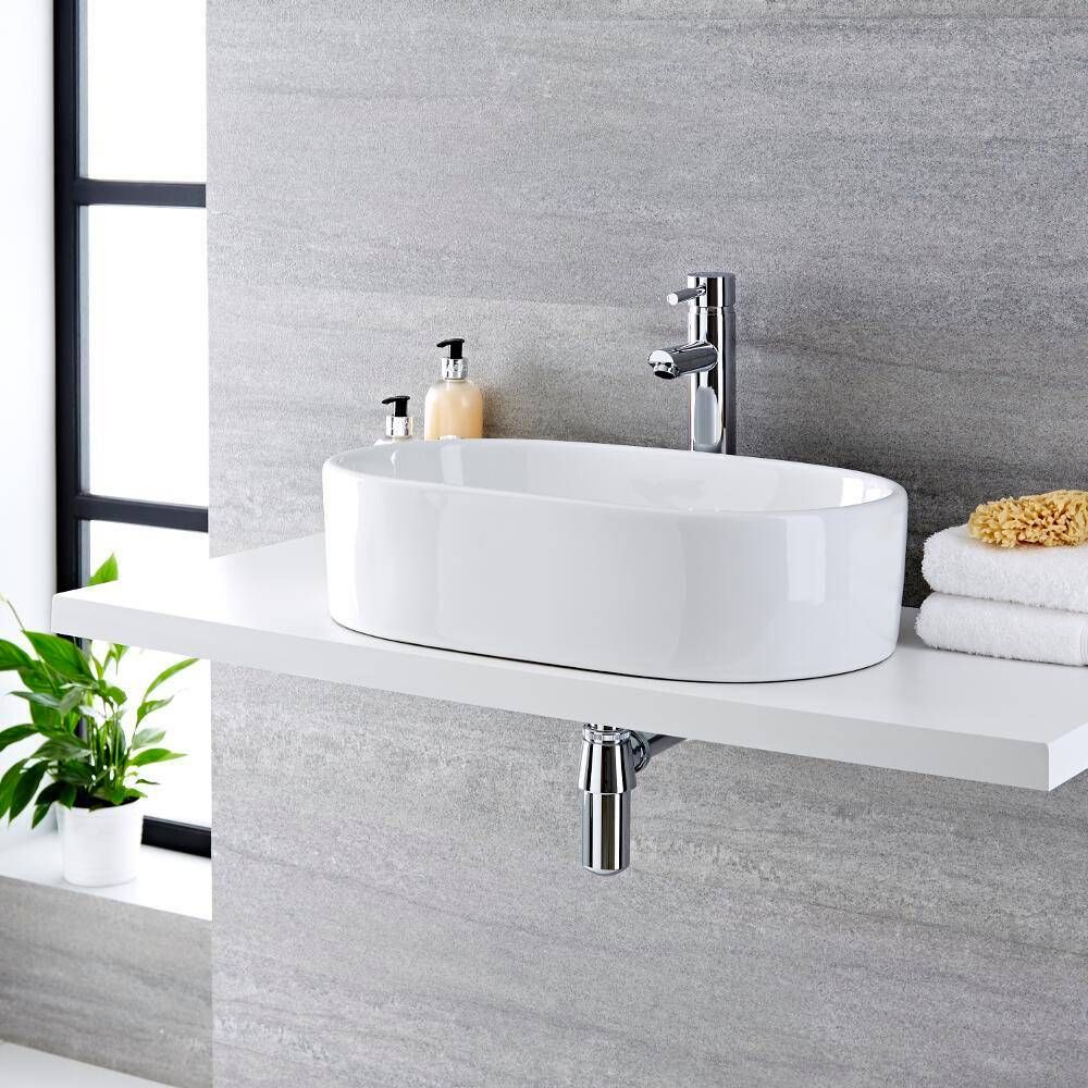 Aufsatzwaschbecken, oval, 575mm x 360mm - mit hohem Einhebelmischer - Otterton