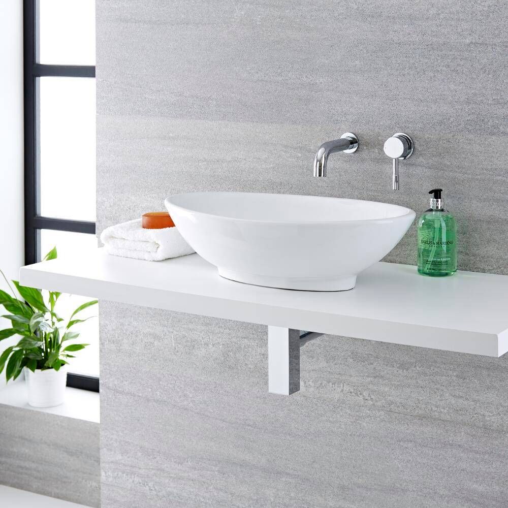 Aufsatzwaschbecken, oval, 520mm x 320mm - mit Unterputz-Einhebelmischer - Kenton