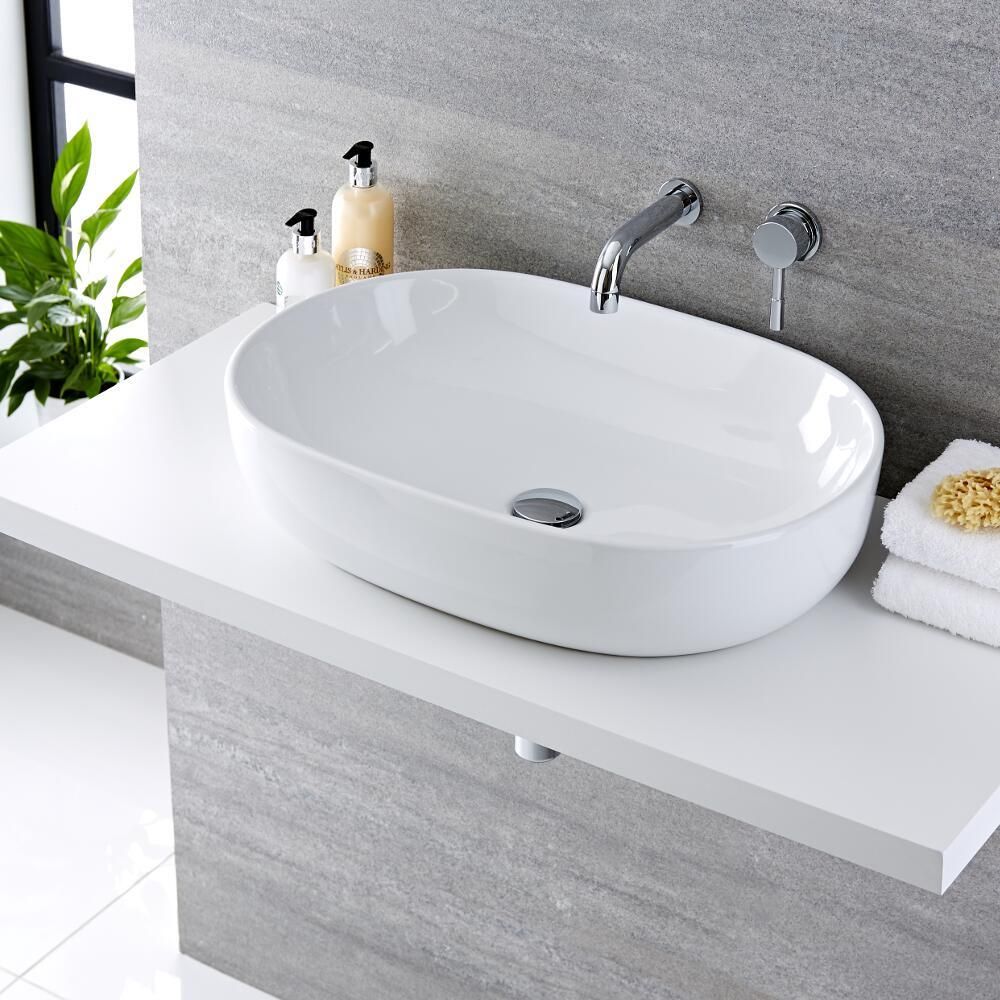 Aufsatzwaschbecken, oval, 590mm x 425mm - mit Unterputz-Einhebelmischer – Otterton
