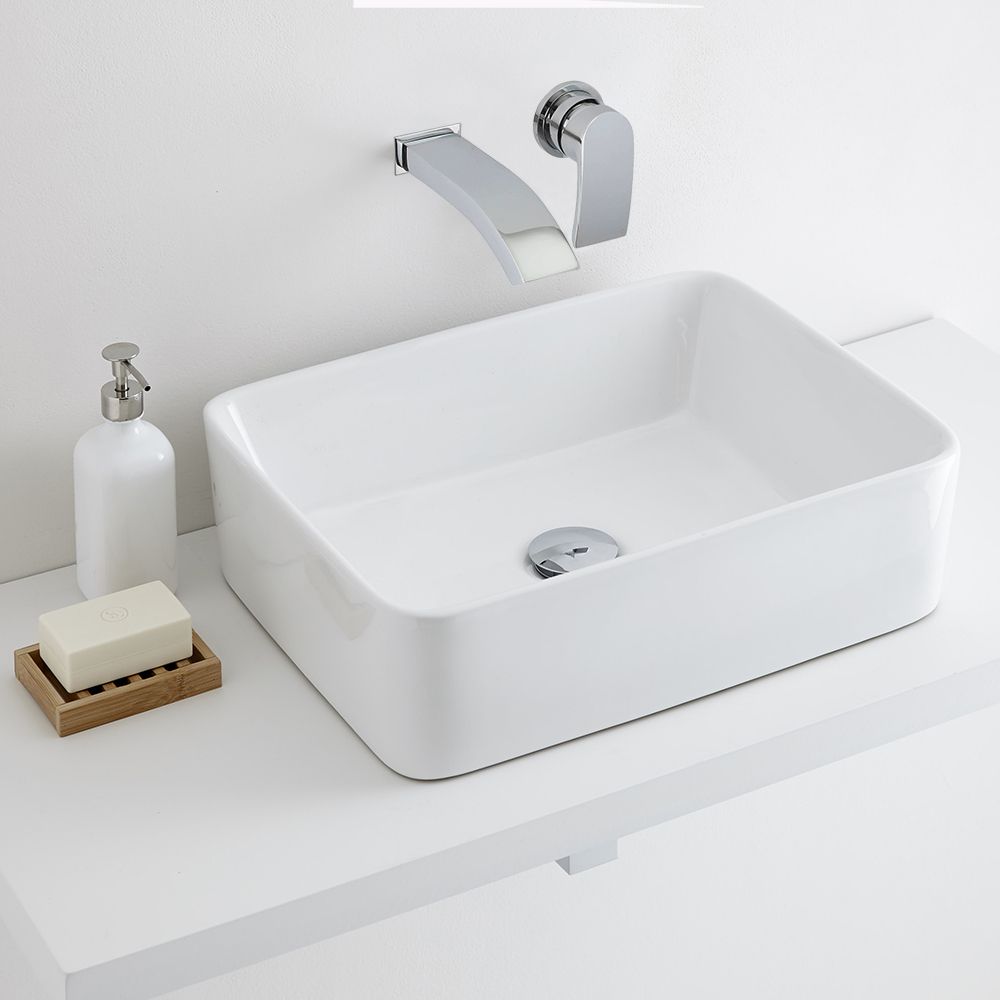 Aufsatzwaschbecken, rechteckig, 480mm x 370mm - mit Unterputz Wasserfall-Einhebelmischer - Alswear