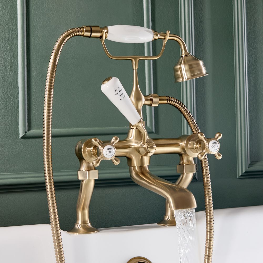 Traditionelle Wannenrandarmatur - inkl. Handbrause - satiniertes Gold – Elizabeth