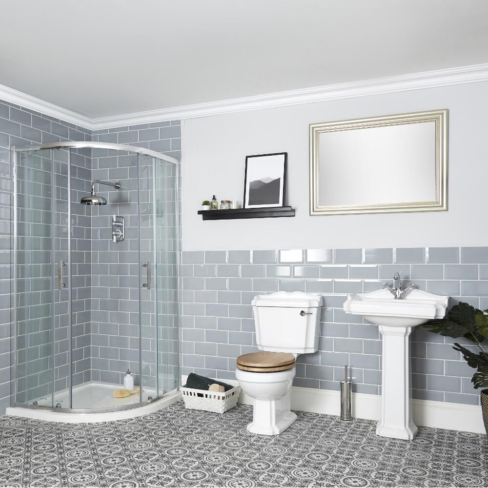 Badezimmerset Retro mit Viertelkreisduschkabine, WC und Standwaschbecken - Oxford