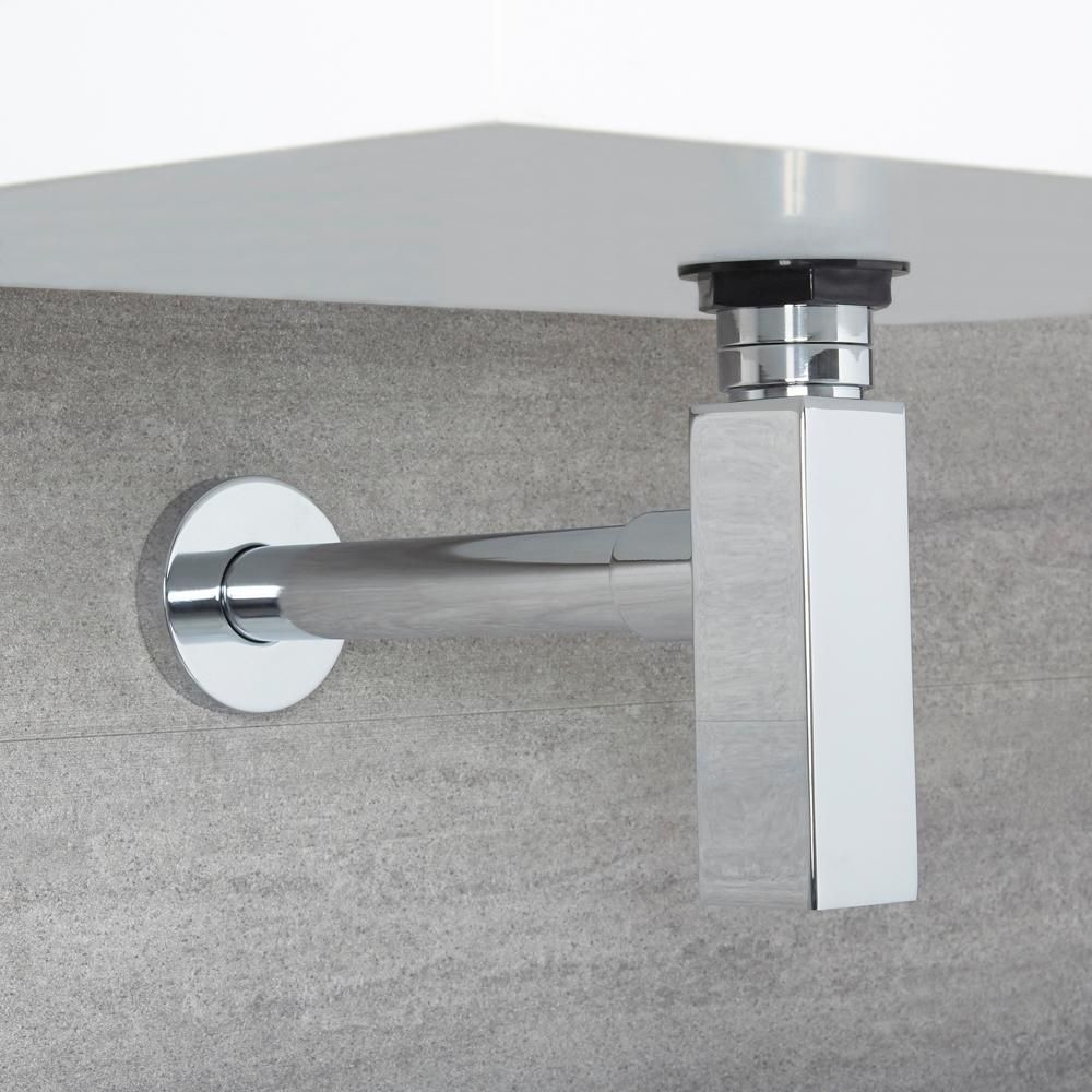 Flaschensiphon für Waschbecken eckig - Chrom