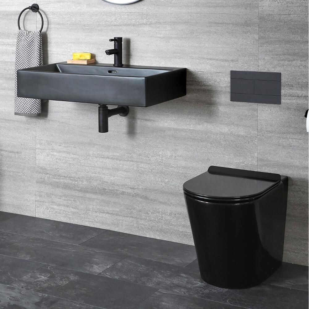 Stand Toilette und Hängewaschbecken Set, Schwarz - Nox