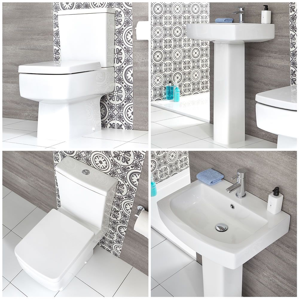 Säulenwaschbecken und WC mit aufgesetztem Spülkasten - Sandford