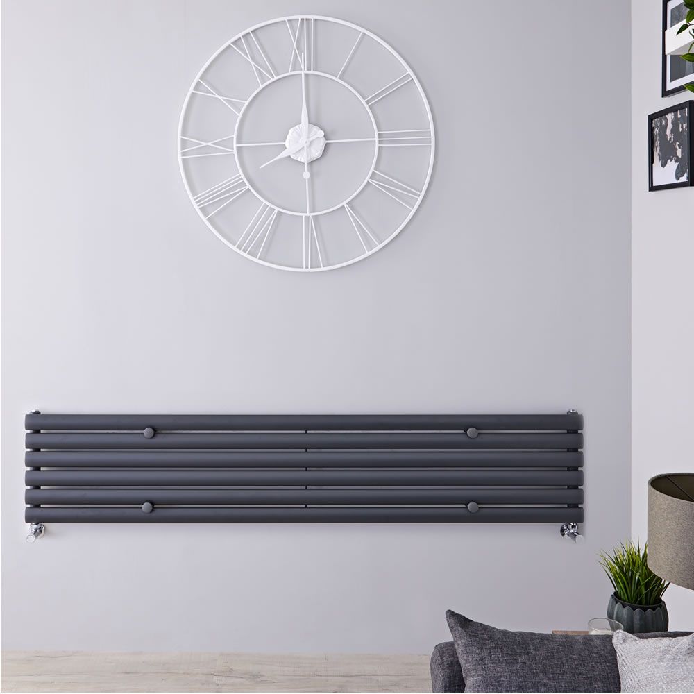 Design Heizkörper Horizontal Anthrazit 354mm x 1600mm 814W (einlagig) - Revive